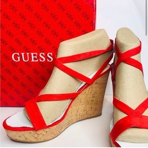 Strappy Wedge Red Guess Sandals Size 6.5